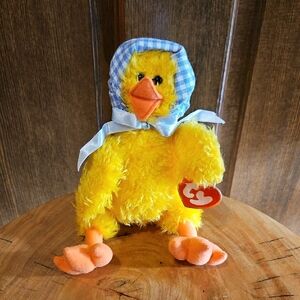 TY Yellow Duck with Blue Bonnet Jointed Wings And Legs 9" Tall Vintage 1993